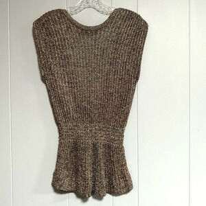 RENEE TENER FOR OUTLANDER Vintage 1970s Metallic Knit Top Deep V Back Size Small